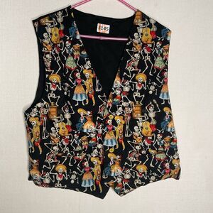 Vintage 90s Streetwear Men’s size Medium Sugar Skull Mexican Button Vest Jacket‎